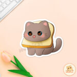 Moshicat cute cat die-cut sticker, kawaii Vinyl Sticker, matte sticker, glossy sticker, cute cat illustration, kitty journal, cheeky cat, blep, naughty cat, bread