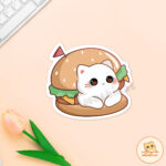Moshicat cute cat die-cut sticker, kawaii Vinyl Sticker, matte sticker, glossy sticker, cute cat illustration, kitty journal, hamburger kitty, hampurrger sticker, cute food illustration